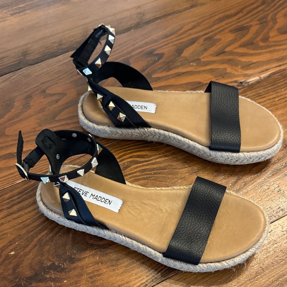 Steve Madden Black Espadrille Sandals with Studs